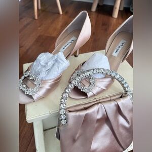 NWT Nina Pearl Rose Satin D'orsay shoes & matching clutch WEDDING MOB BRIDE